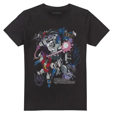 Immagine prodotto di Maglietta unisex per uomo/donna, ispirata a "Transformers" e con la scritta "Decepticons: la pace attraverso la tirannia", modello TV37215 (taglia 5XL), colore nero