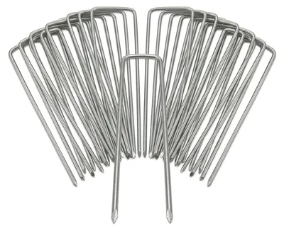 Produktbild von Relaxdays Bodenanker, 25er Set, Rostbeständig, Angeschrägte Enden, Zum Einschlagen, 15cm lang, Verzinkter Stahl, Silber