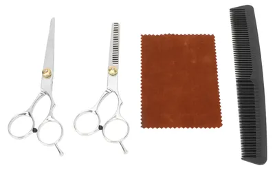 Obrázek produktu pro Sada kadeřnických nůžek, stříbrná barva, ergonomický design, zakřivená rukojeť, profesionální nůžky na ztenčování vlasů pro kadeřnické salony