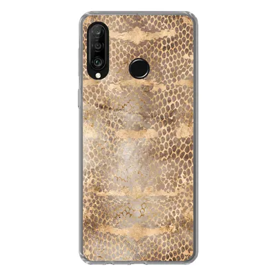 Produktbild von MuchoWow® Handyhülle Schutzhülle Hülle für Huawei P30 Lite Schlangendruck - Gold - Braun Silikon Softcase Handy Hülle - Handyhülle