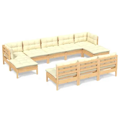 Produktbild von vidaXL 10-tlg. Garten-Lounge-Set mit Creme Kissen Kiefernholz