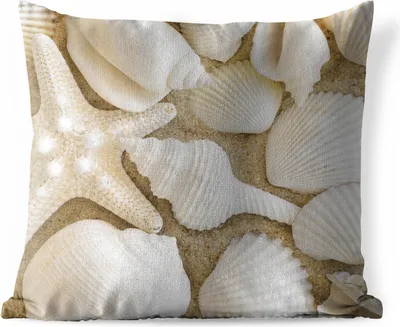 Produktbild von MuchoWow® Outdoor Kissen - Muschel - Strand - Weiß - 50x50 cm - Wetterfest - Lounge Kissen - Komfortabel - Kissen mit Bild