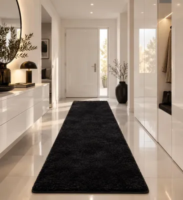 Produktbild von Hochflor Shaggy Läufer Teppich Palace Schwarz, Größe:80x240 cm