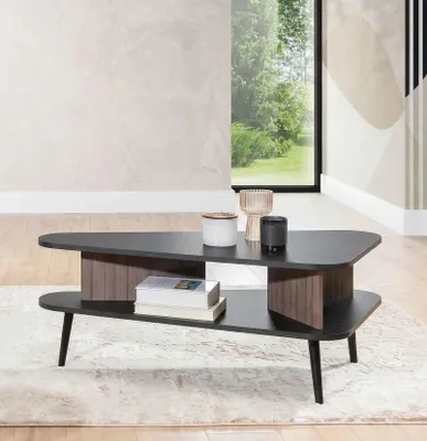 Obrázek produktu pro BEAUTYSOFA | Konferenční stolek PARINI 100×57 cm Odkládací stolek v hnědé a černé barvě s rybí kostkou, moderní konferenční stolky