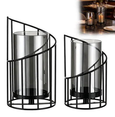 Laternenset Glas/Metall schwarz 2er-Set Klein+Groß