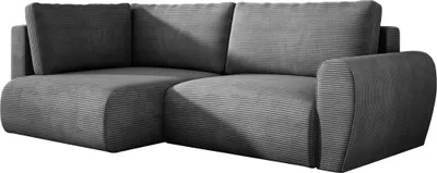 Produktbild von Ecksofa PASO L mit Schlaffunktion L Form, Eckcouch Cordstoff mit Bettkasten und Kissen, Polsterecke 155x243 cm, Wohnlandschaft - Links Grau PS60