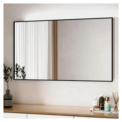 Produktbild von Rechteckiger Spiegel schwarz 100x60cm mit Metallrahmen für Badezimmer, Waschräume, Schlafzimmer