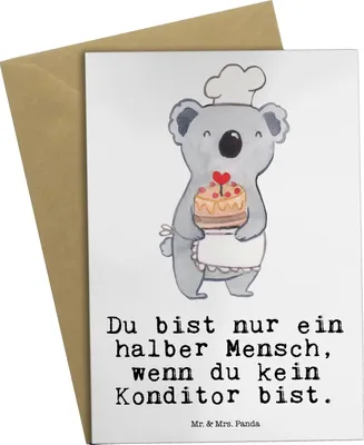 Produktbild von Mr. & Mrs. Panda babykarte Konditor Herz - Weiß - Geschenk, osterkarten, weihnachtskarten, hochzeitskarten, Bäcker, osterkarte, Klappkarte, Spruch, einladungskarten