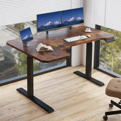 Immagine prodotto di Hilodesk 150cm l-desk scrivania elettrica ad angolo regolabile in altezza, con due motori, scrivania a l in piedi, marrone rustico