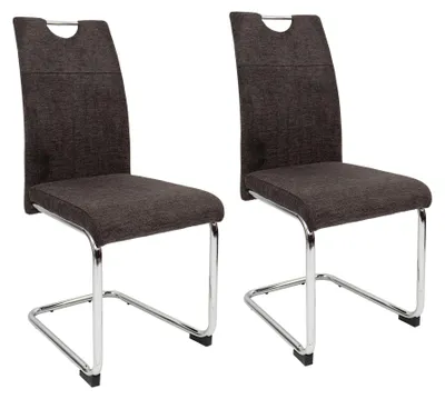 Produktbild von Moderne Esszimmerstühle mit Stoffbezug - gepolsterte Esstischstühle Freischwinger mit robustem Chrom Gestell,Menge:2 St.;Farbe:Braun-Grau