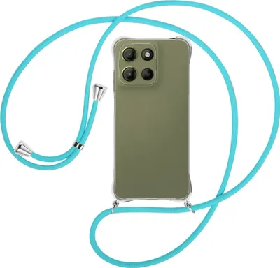 Produktbild von Handykette Backcover-Schutzhülle mit Band (Metall silberfarben) für Motorola Moto G15 - türkis
