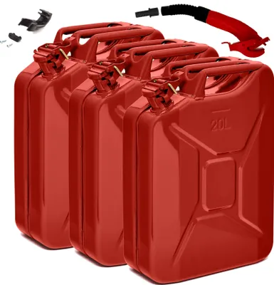 Produktbild von BW® Kraftstoffkanister Metall Benzinkanister 3x 20 Liter mit Ausgießer - Rot RAL 3000 - UN-Zulassung - Hergestellt in Europa