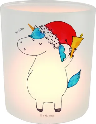 Produktbild von Mr. & Mrs. Panda Teelichthalter Einhorn Weihnachtsmann - Transparent - Geschenk, Kerzenhalter, Glas, Nikolaus, Deko Windlicht, Weihnachten, Unicorn, Schokolade, Gin