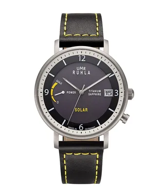 Produktbild von UMR Ruhla 94102 Herrenuhr Solar Schwarz Lederband Schwarzes Zifferblatt