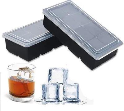 Produktbild von Famanu Eiswürfelschale mit Deckel - große Eiswürfelformen - stapelbar und spülmaschinenfest