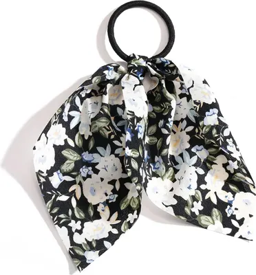 Image de Chouchou en mousseline avec imprimé boho noir élégant