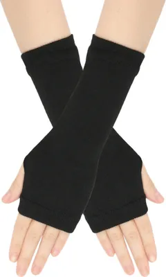 Productafbeelding van INF Gestreepte vingerhandschoenen, gebreide armwarmers met duimgat, zwart