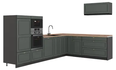 Image de Cuisine en angle Vicco Fame-Line Vert Or Campagne/Anthracite 327 x 227 cm, PT Chêne, Model 64361