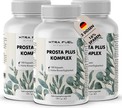 Produktbild von Prostata Kapseln - Prosta Plus Komplex - Effektive Formel mit Kürbiskern & Sägepalme – 3x Dosen (540x Prostata Kapseln)