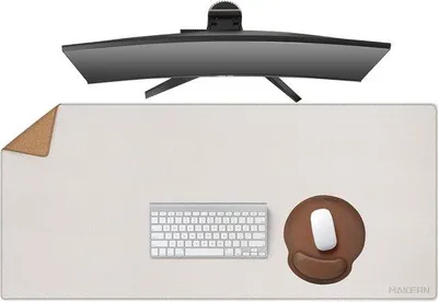 Obrázek produktu pro Oboustranná podložka na stůl z korku aPolyuretankůže – 110 x 50 cm – voděodolná podložka pod myš do kanceláře i domů – krémová