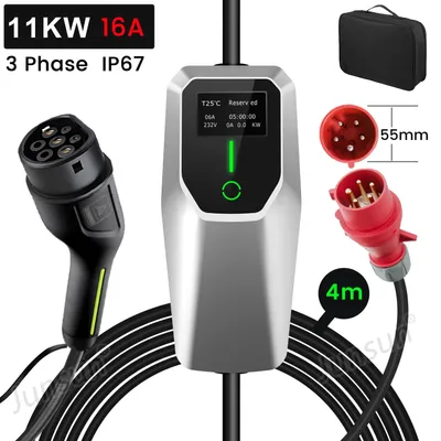 Zdjęcie produktu dla Stacja ładowania pojazdów elektrycznych Hexinex Typ 2, mobilna, 11 kW, kabel ładowania 4 m {5-pinowy, 6–16 A}, wtyk CEE, 380 V, wyświetlacz LCD