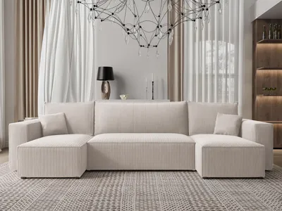 A modern U-shaped sofa in a living room setting.