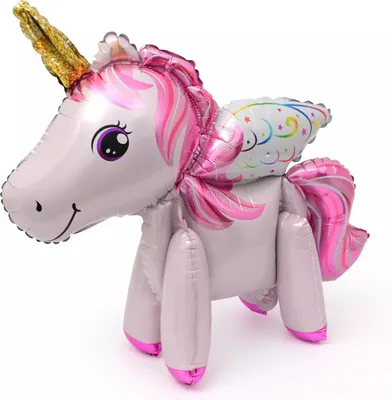 Zdjęcie produktu dla Balon foliowy 3D jednorożec, różowy z różową grzywą, ok. 45 cm