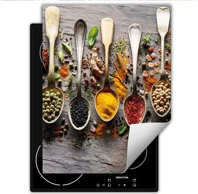 Produktbild von DarHaus Herdabdeckplatte Einteilig Küche Abdeckplatte für Glaskeramikfeld Abdeckung Induktionskochfeld Aufrollbare Matte 40x52 cm, Gewürze - Löffel