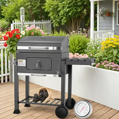 Zdjęcie produktu dla Grill węglowy - Grill - Grill węglowy - Wędzarnia - Grill - Duża powierzchnia grillowania: 124x56x140 cm