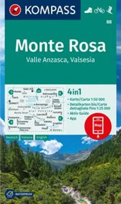 Obrázek produktu pro KOMPASS Wanderkarte 88 Monte Rosa, Valle Anzasca, Valsesia 1:50 000