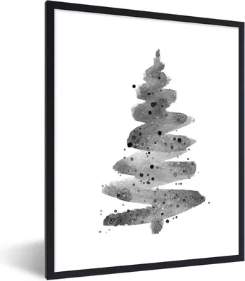 Produktbild von MuchoWow® Gerahmtes Poster Illustration - Weihnachtsbaum - schwarz und weiß 30x40 cm - Poster mit Schwarzem Bilderrahmen Wandposter Rahmen Foto Bilder - Wanddeko - Kunstdrucke