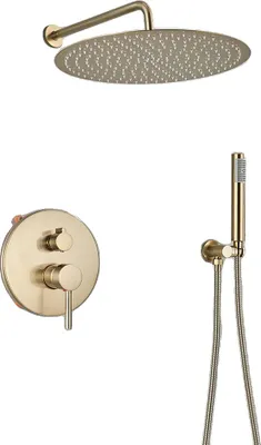 Immagine prodotto di Miscelatore per doccia oro spazzolato, struttura in acciaio inox, miscelatore a doppio comando, parete da 12 pollici