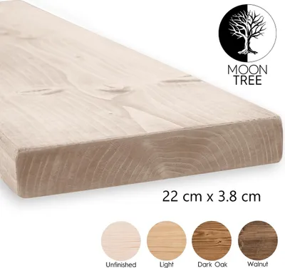 Image de MoonTree | étagère murale rustique en bois Berg, 22x3,8x200cm, non ciré | Etagère suspendue, étagère murale en bois pour le salon