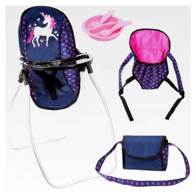 Produktbild von Puppenzubehör, wandelbarer Puppenhochstuhl, Puppentrage, Puppenwiege, Tasche, Accessoires