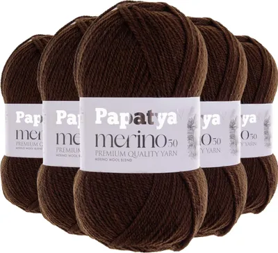 Papatya Merino50 Winterwolle 5 x 100g Strickgarn 50% Wolle Oeko-Tex Häkelgarn Farbwahl schokobraun