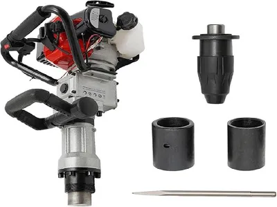 Produktbild von 32.7cc Benzin Pfahlramme mit Meißel und Adapter 2 in 1 Abbruchhammer & Pfostentreiber Zaunpfahl-Ramme Handrammer, Max. Pfahldurchmesser 70mm, 2-Takt Benzin Motor Pfostenramme