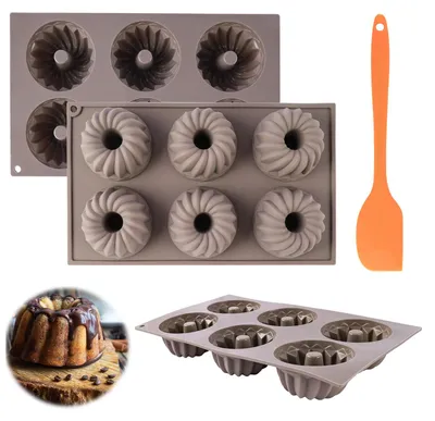 3er-Set Silikon-Cupcakeformen, Ø 8 cm, 6 Förmchen, grau