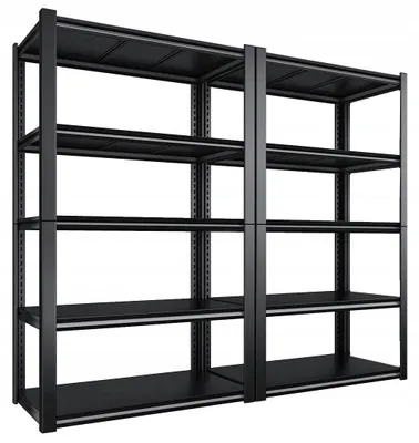 Produktbild von Schwerlastregal 2er Set 200x100x40 cm - Metallregal - Schwarz Pulverbeschichtet - Höhenverstellung - 10 Böden - Traglast Gesamt 1800 kg