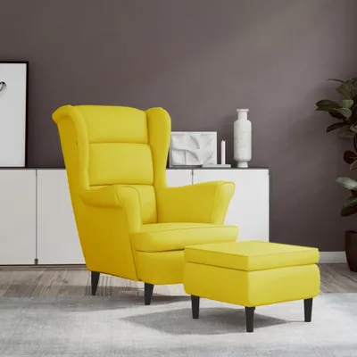 Immagine prodotto di The Living Store sedia ad ala con pouf in velluto giallo senape