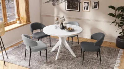 Zdjęcie produktu dla Designerski okrągły stół do jadalni Renzo rozkładany od 110 do 180 cm