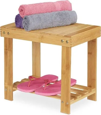 Produktbild von Famanu Bamboe Hocker stabil bis 100 kg - 33,5 x 25 x 39 cm - Aufstiegshilfe für Kinder - Natur