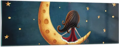Produktbild von Bilder auf glas - Einteilig - Kinder Mädchen Mond - 90x30cm - Glasbilder - Wandbilder - Bilder - zum Aufhängen bereit - Wanddekoration aus Glas - Glas Bilder - Wandbild auf Glas - GAB90x30-4683