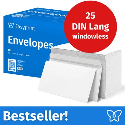Productafbeelding van NIEUW: Easyprint Enveloppen zonder venster, DIN Lang, onbedrukt, 25 stuks