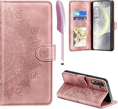 Produktbild von Samsung Galaxy S24 5G Lederhülle Rosa Standfunktion Wallet Case