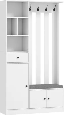 Immagine prodotto di Armadio con appendiabiti, scarpiera, ganci, MDF, bianco