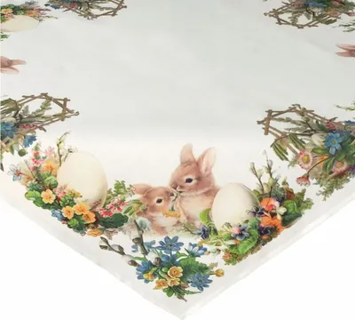 Immagine prodotto di Tovaglia RUTH coniglietti pasquali nostalgici con fiori 85 x 85 cm