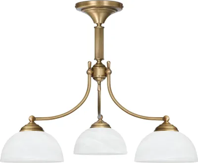 Produktbild von Kronleuchter Messing Goldpatina Alabaster-Glasschirm weiß matt Ø61x48cm 3xE27 180W Esszimmer Wohnzimmer klassisch elegant höhenverstellbar Decke