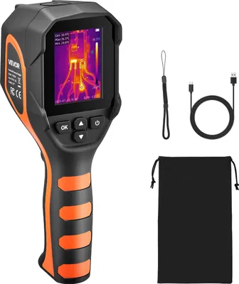 Zdjęcie produktu dla Kamera termowizyjna VEVOR, super rozdzielczość 320 x 240 TISR, ręczna kamera termowizyjna z kamerą wizualną 2 MP, rozdzielczość 256 x 192 IR, częstotliwość odświeżania 25 Hz, -20 °C do 450 °C, 4 tryby obrazu i 6 palet kolorów