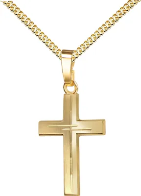 Produktbild von Goldkreuz Anhänger-Kreuz mit Diamantschliff Kreuz in Kreuz für Damen, Herren und Kinder Kettenanhänger 750 Gold 18 Karat mit Schmuck-Etui und Kette 40 cm
