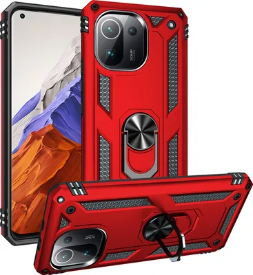 Produktbild von Xiaomi Mi 11 Pro Hülle, Dual Layer Militäre Fallschutz Schutzhülle mit Ringhalterung Ständer für Xiaomi Mi 11 Pro Rot